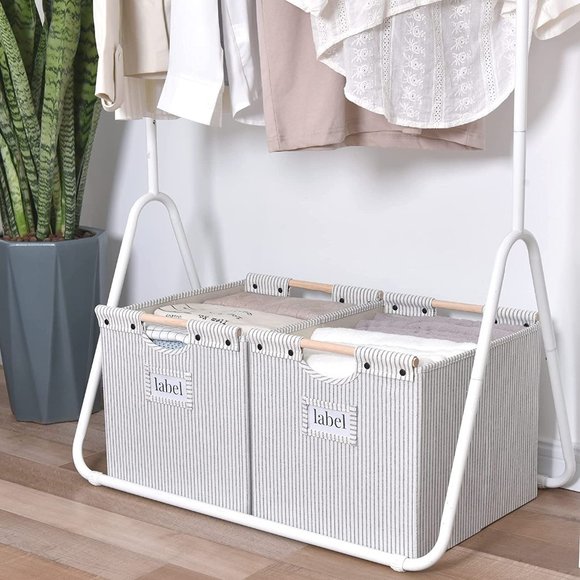 Closet Storage Bins Collapsible Fabric Baskets with Wooden Handles Jumbo 2 Pack - Picture 3 of 6